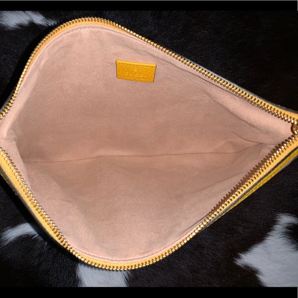 GG Supreme Monogram Flora Large Ophidia Pouch Clutch Yellow - Picture 3 of 6